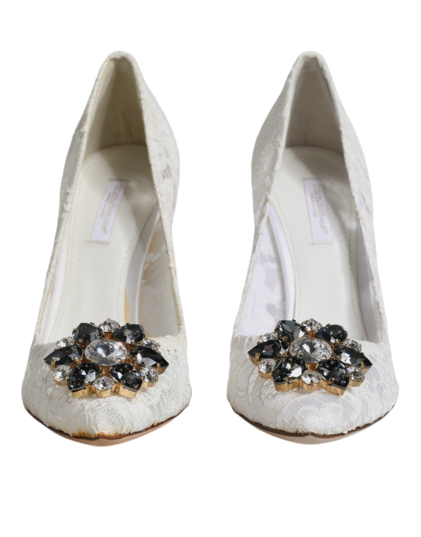 Туфлі-човники Dolce &amp; Gabbana White Taormina Lace Crystal Heel