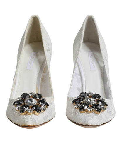 Туфлі-човники Dolce &amp; Gabbana White Taormina Lace Crystal Heel