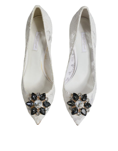 Туфлі-човники Dolce &amp; Gabbana White Taormina Lace Crystal Heel