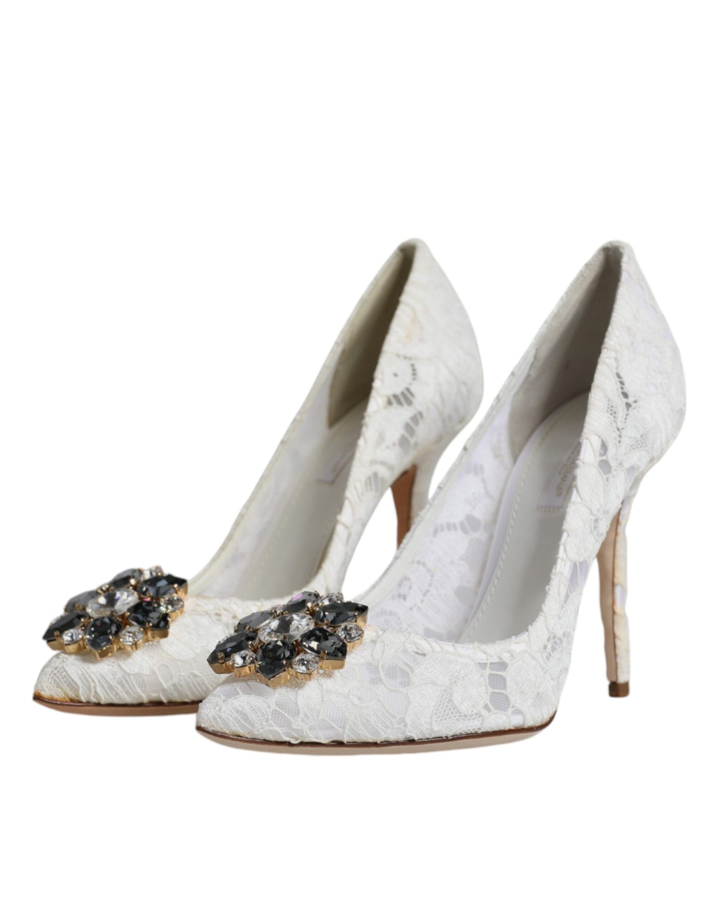 Туфлі-човники Dolce &amp; Gabbana White Taormina Lace Crystal Heel