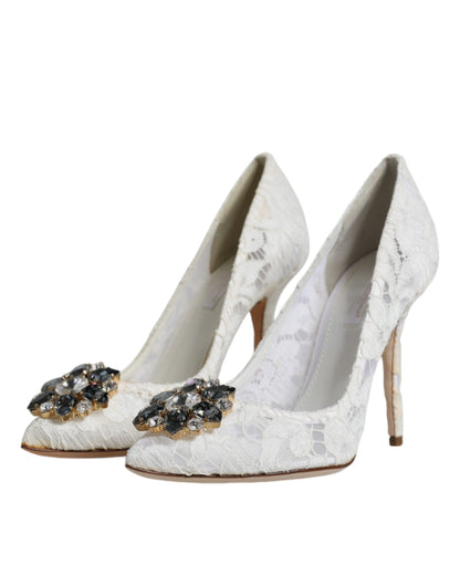 Туфлі-човники Dolce &amp; Gabbana White Taormina Lace Crystal Heel