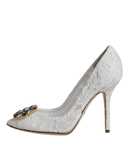Туфлі-човники Dolce &amp; Gabbana White Taormina Lace Crystal Heel