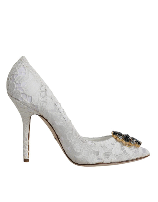 Туфлі-човники Dolce &amp; Gabbana White Taormina Lace Crystal Heel
