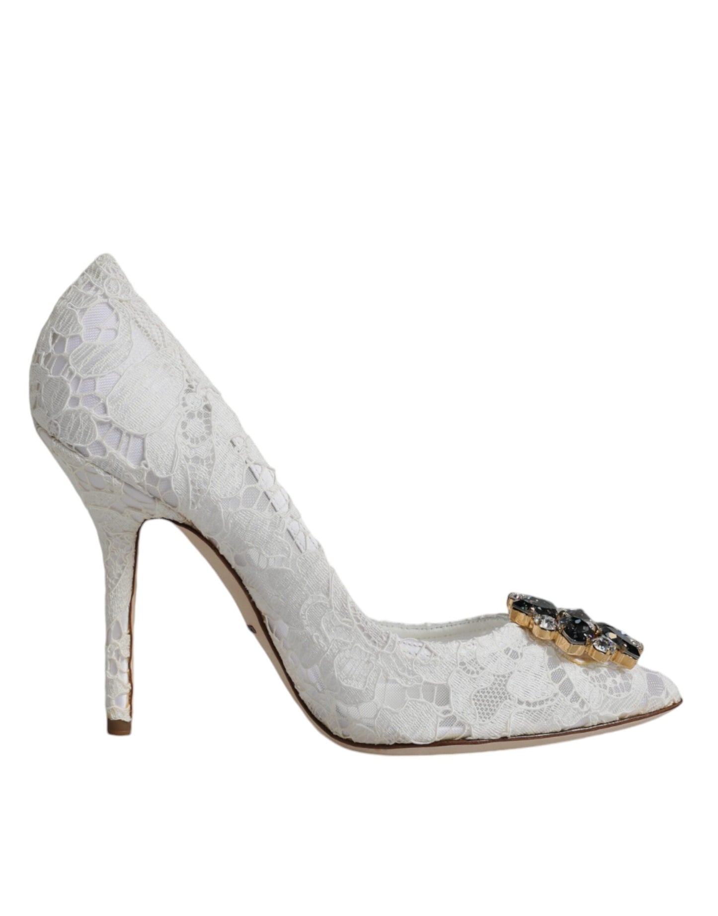 Туфлі-човники Dolce &amp; Gabbana White Taormina Lace Crystal Heel