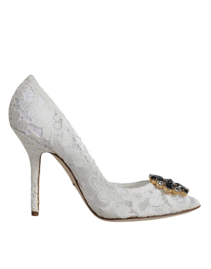 Туфлі-човники Dolce &amp; Gabbana White Taormina Lace Crystal Heel