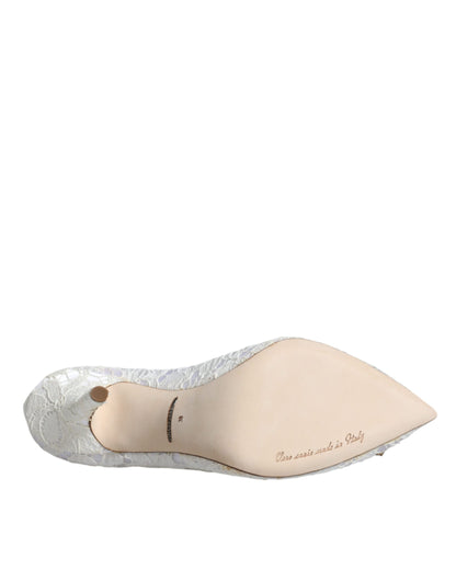 Туфлі-човники Dolce &amp; Gabbana White Taormina Lace Crystal Heel