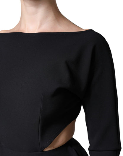 Чорна міні-сукня з віскози з вирізом і довгими рукавами Dolce &amp; Gabbana
