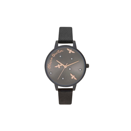 Чорний шкіряний годинник Olivia Burton