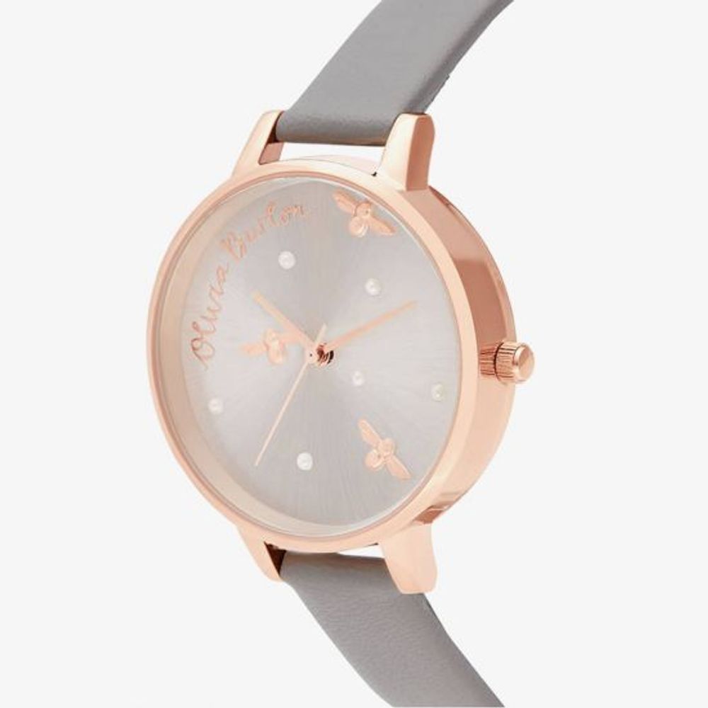 Годинник із сірої синтетичної шкіри Olivia Burton
