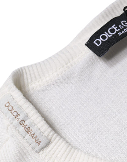 Біла бавовняна футболка з довгими рукавами на ґудзиках Dolce &amp; Gabbana