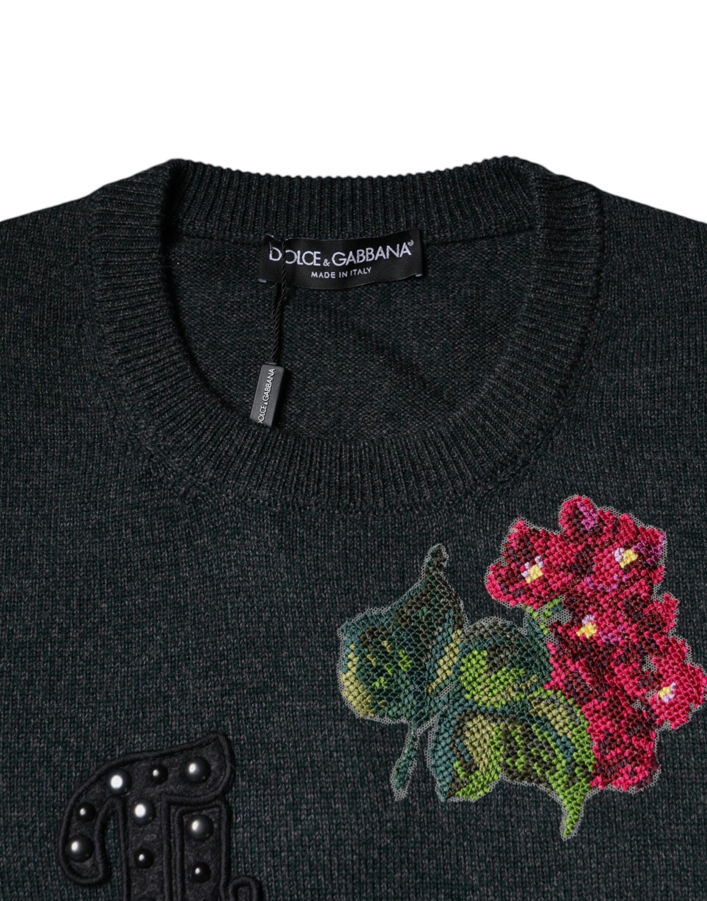 Сірий пуловер із круглим вирізом Dolce &amp; Gabbana