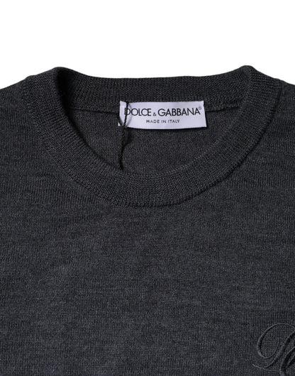 Темно-сірий вовняний пуловер з круглим вирізом Dolce &amp; Gabbana