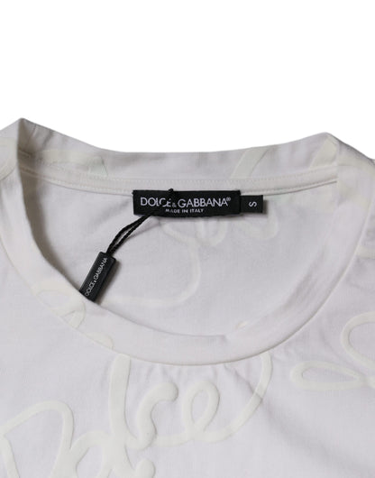 Бавовняна футболка з круглим вирізом із принтом білого логотипу Dolce &amp; Gabbana