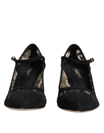 Туфлі-човники з мереживом Dolce &amp; Gabbana Black Mary Jane Taormina