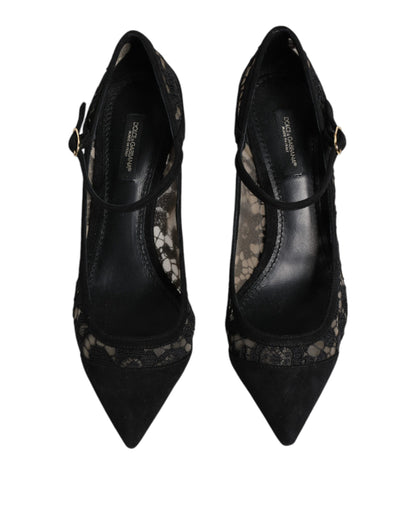 Туфлі-човники з мереживом Dolce &amp; Gabbana Black Mary Jane Taormina