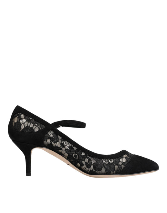 Туфлі-човники з мереживом Dolce &amp; Gabbana Black Mary Jane Taormina