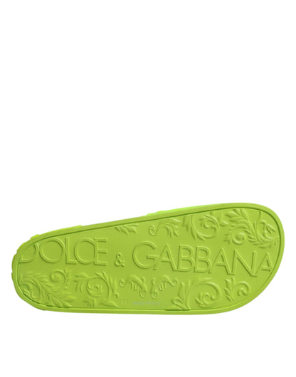 Dolce &amp; Gabbana Green Rubber Slides Сандалі Пляжний одяг Взуття