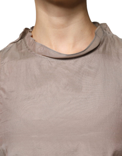 Peserico Brown Cotton Blend Short Sleeves Blouse Top