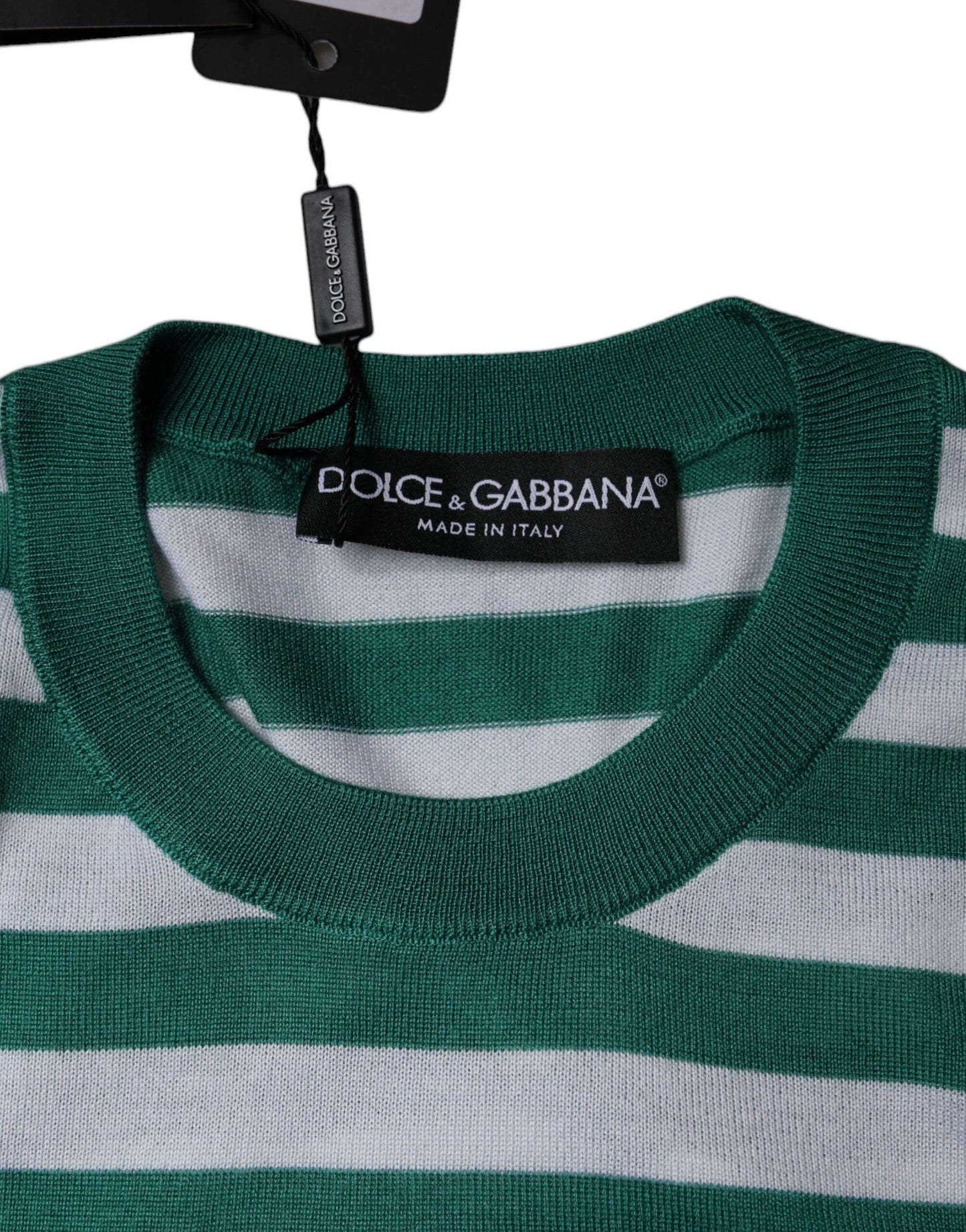 Футболка Dolce &amp; Gabbana з круглим вирізом у білу зелену смужку та листя