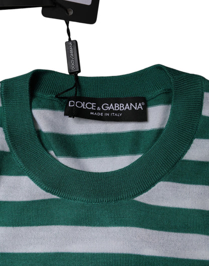 Футболка Dolce &amp; Gabbana з круглим вирізом у білу зелену смужку та листя