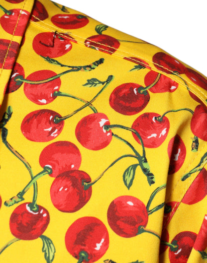 Dolce &amp; Gabbana Жовта вишнева чоловіча повсякденна сорочка на гудзиках