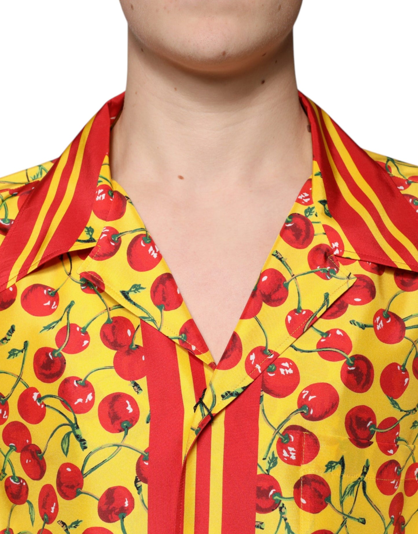 Dolce &amp; Gabbana Жовта вишнева шовкова повсякденна сорочка на гудзиках