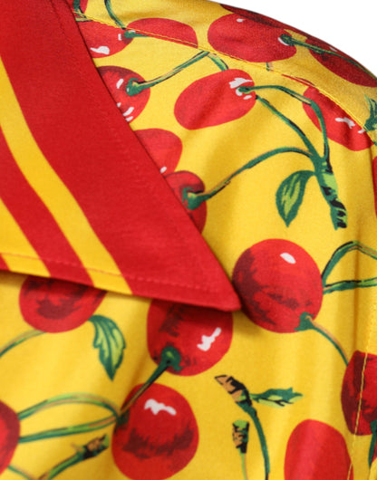 Dolce &amp; Gabbana Жовта вишнева шовкова повсякденна сорочка на гудзиках