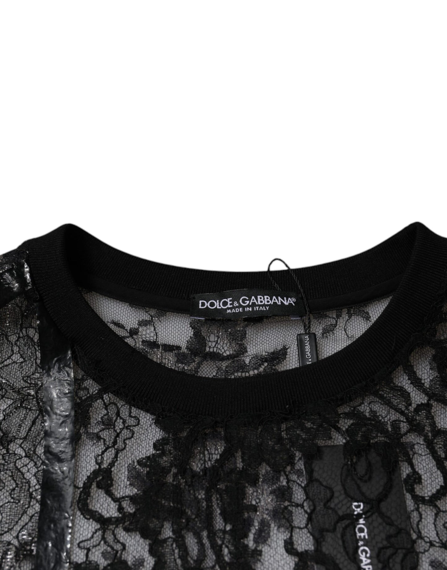 Чорна нейлонова футболка з круглим вирізом із квітковим мереживом Dolce &amp; Gabbana