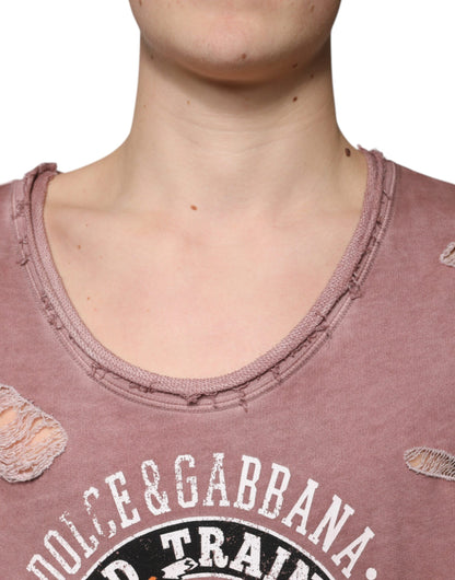 Коричнева бавовняна футболка без рукавів із круглим вирізом Dolce &amp; Gabbana