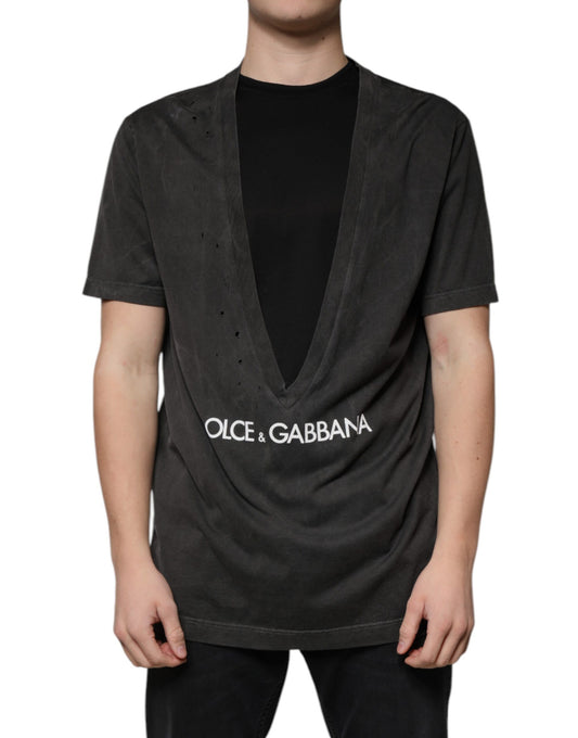 Чорна бавовняна футболка Dolce &amp; Gabbana з круглим вирізом і короткими рукавами