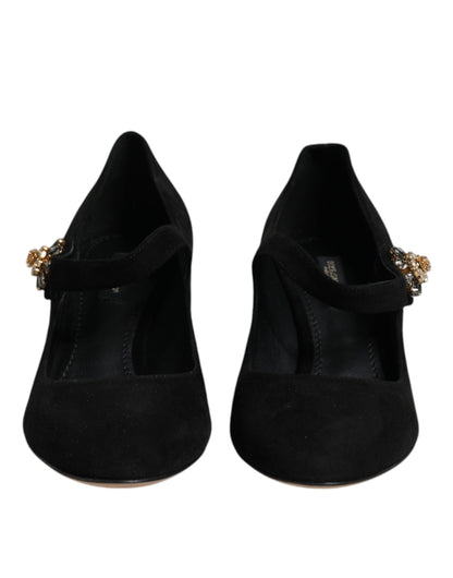 Чорні замшеві туфлі Dolce &amp; Gabbana Crystal Mary Jane Heels