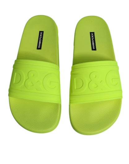 Dolce &amp; Gabbana Green Rubber Slides Сандалі Пляжний одяг Взуття