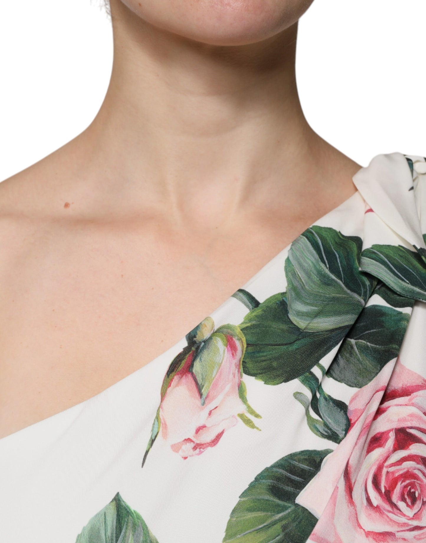 Біла шовкова сукня міді на одне плече Dolce &amp; Gabbana з квітковим принтом