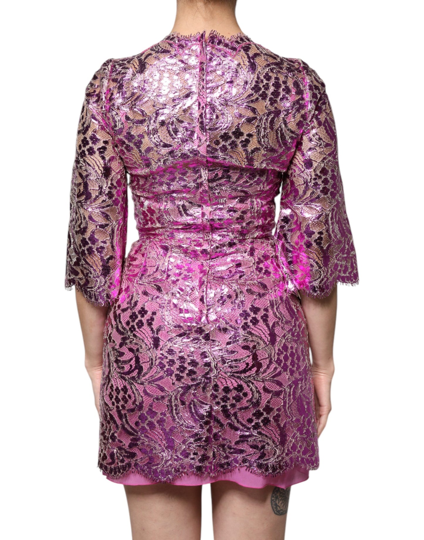 Міні-сукня-футляр Dolce &amp; Gabbana кольору металік і квіткова фуксія