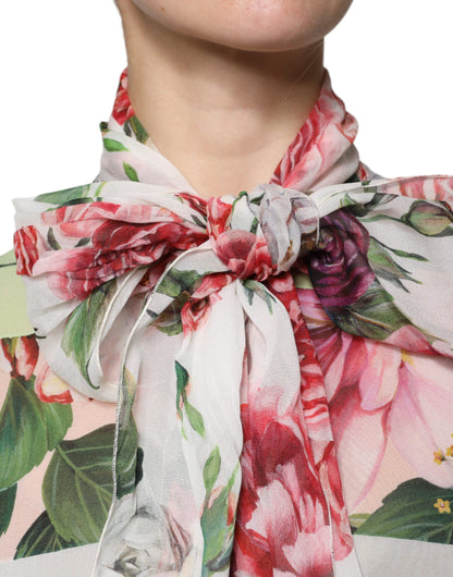 Dolce &amp; Gabbana, різнокольоровий топ з коміром Ascot і квітковим печворком