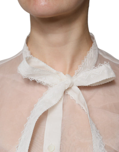 Топ блузи Dolce &amp; Gabbana з білим коміром Ascot і довгими рукавами