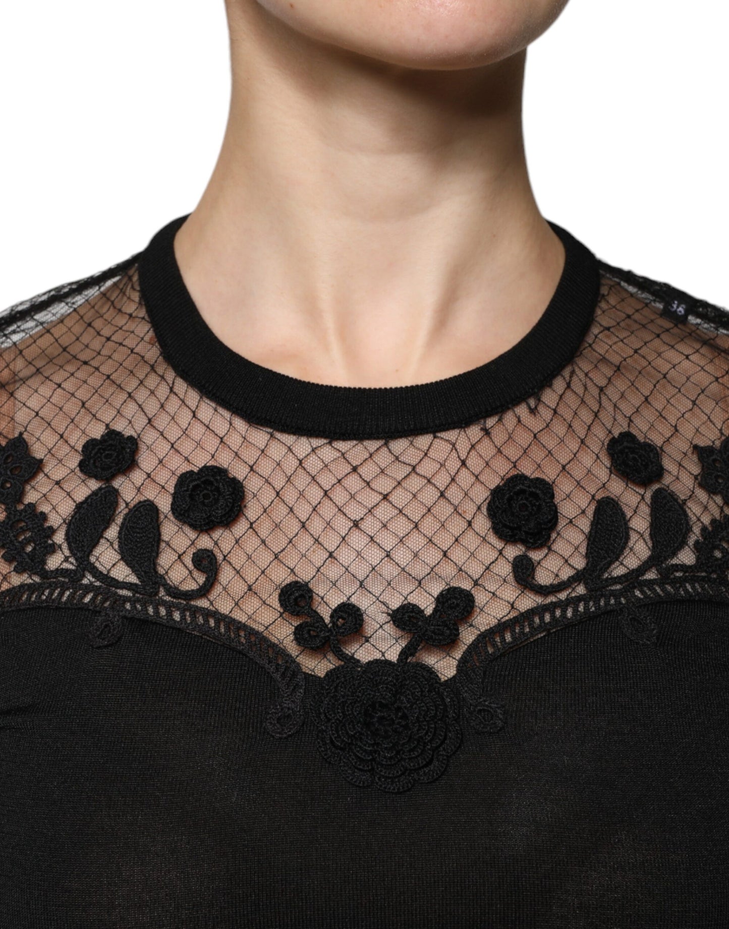 Чорна мереживна блузка з квітковим принтом Dolce &amp; Gabbana з короткими рукавами