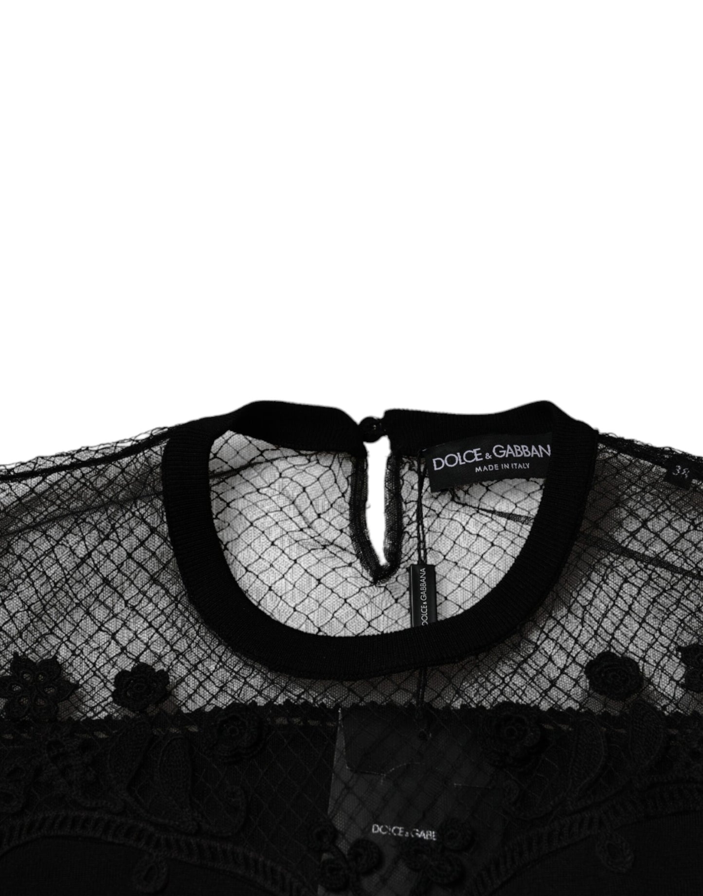 Чорна мереживна блузка з квітковим принтом Dolce &amp; Gabbana з короткими рукавами