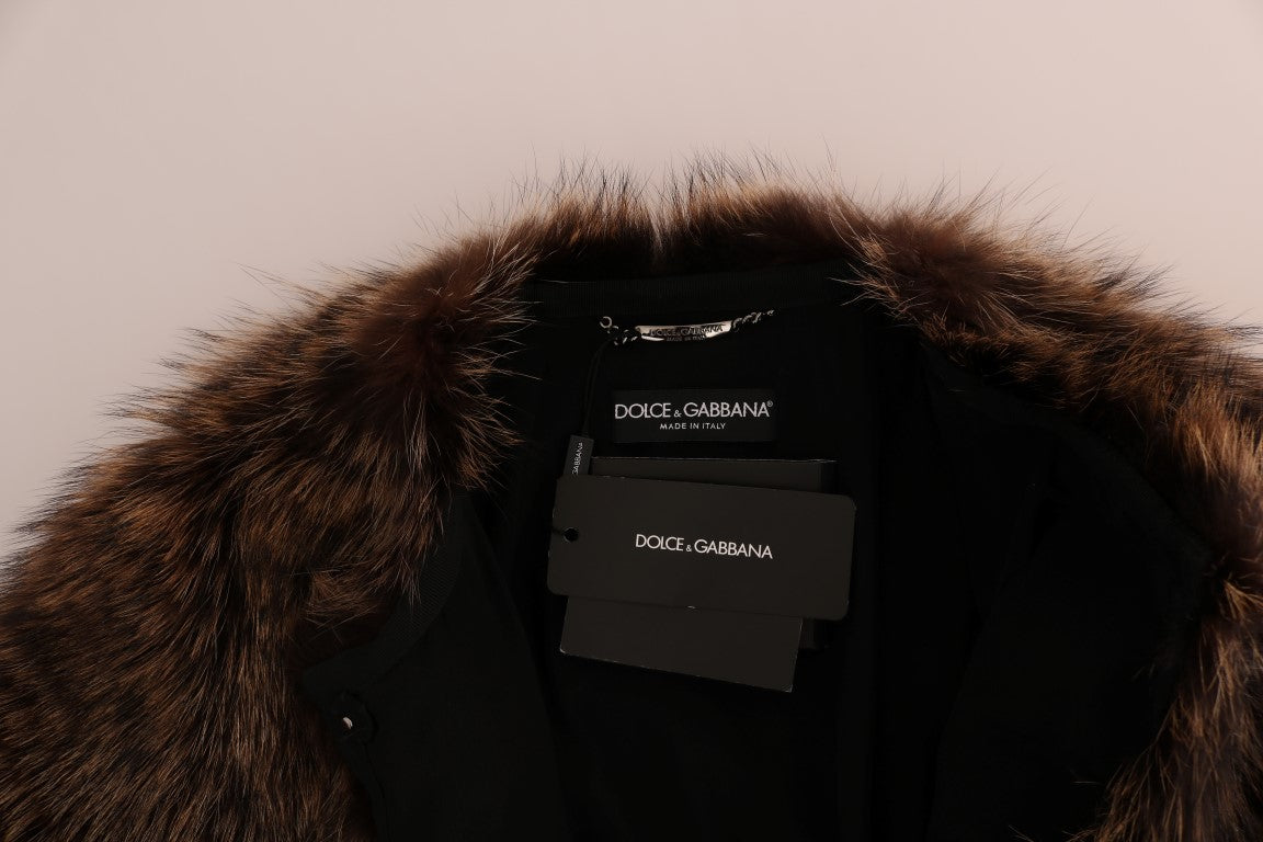 Коричневе елегантне пальто Dolce &amp; Gabbana з хутра єнота до коліна