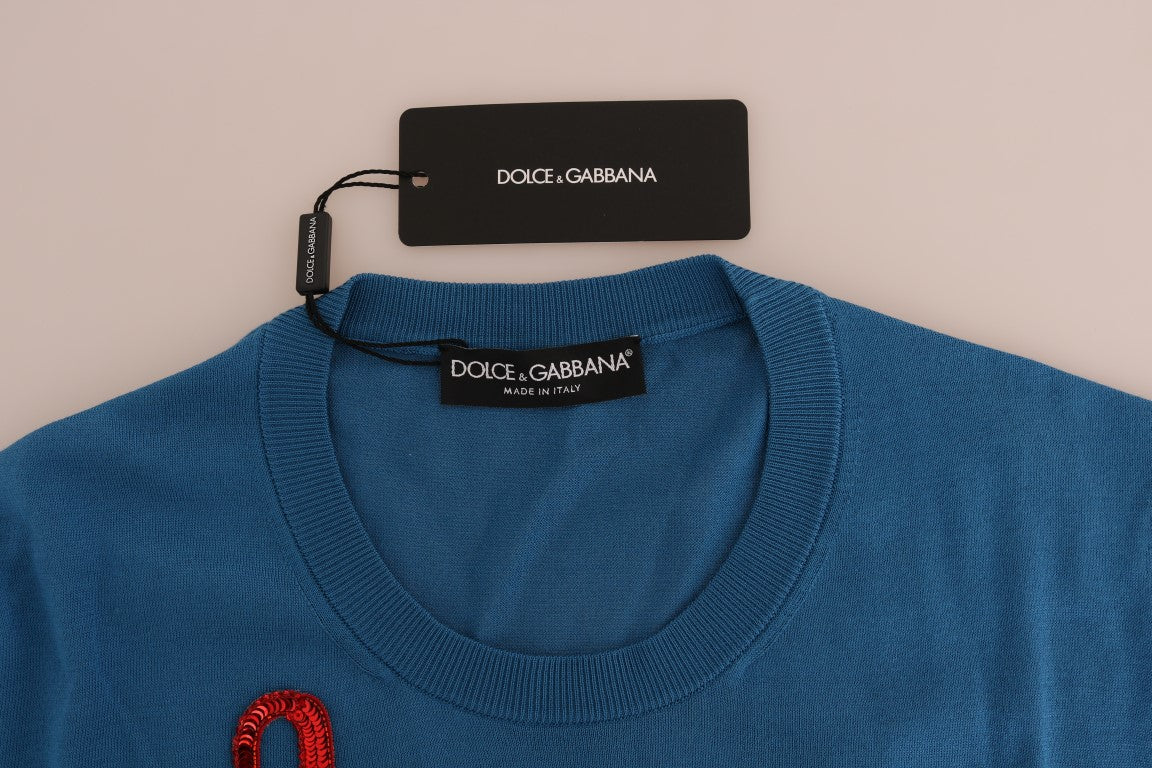 Синій шовковий светр-капрі з блискітками Dolce &amp; Gabbana