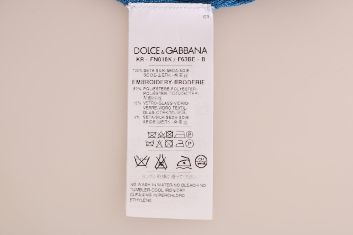 Синій шовковий светр-капрі з блискітками Dolce &amp; Gabbana