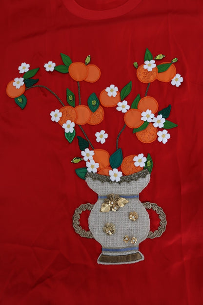 Червоний шовковий елегантний топ Dolce &amp; Gabbana з квітковою вишивкою