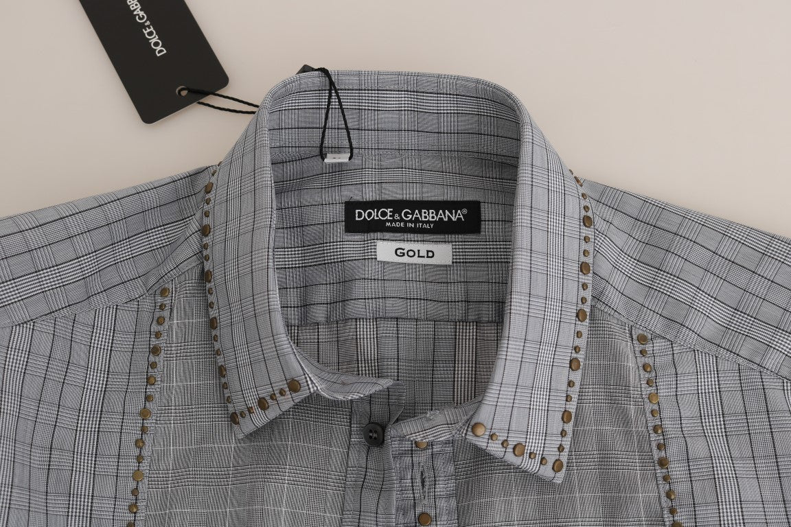 Елегантна сіра повсякденна приталена сорочка в клітку Dolce &amp; Gabbana