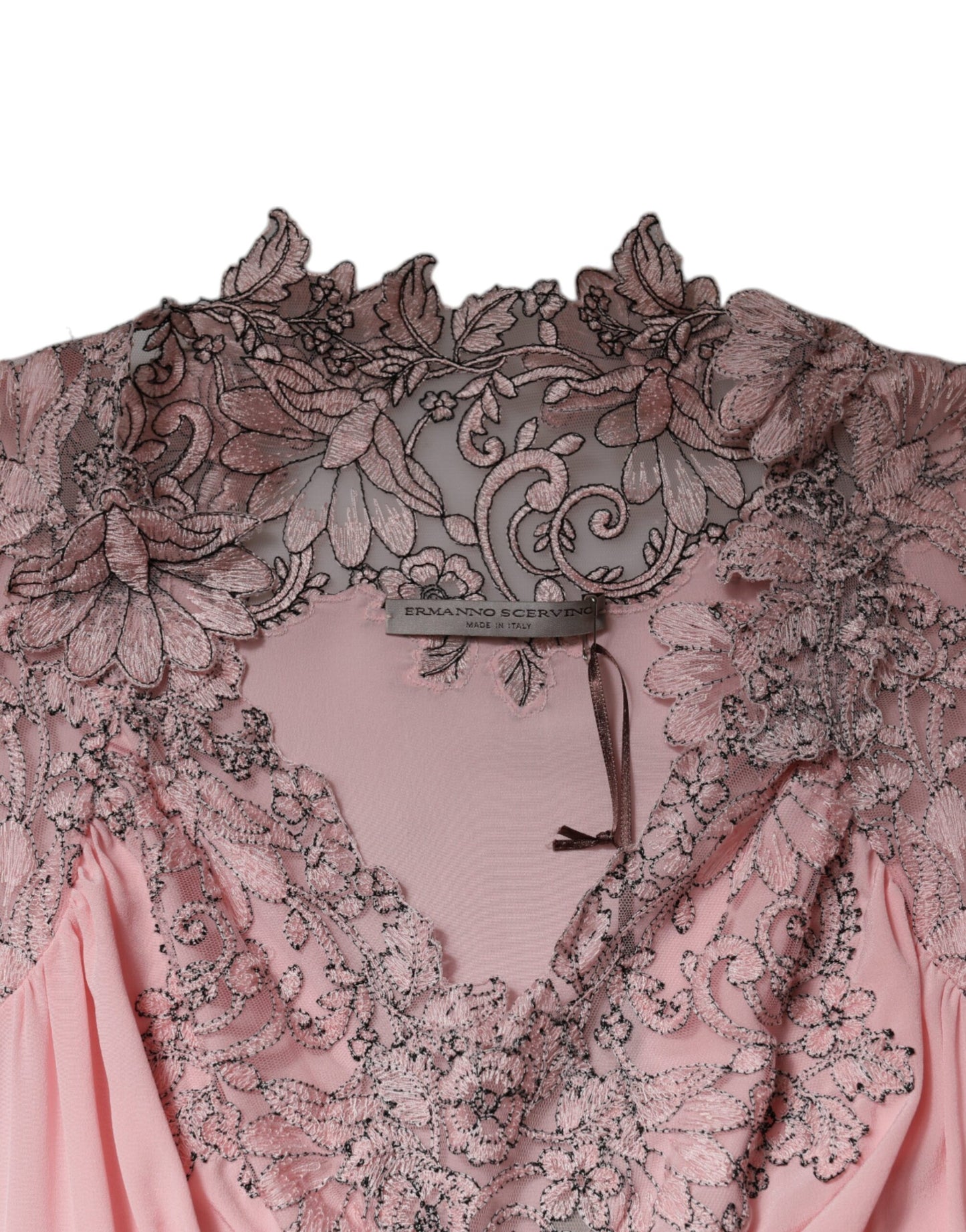 Ermanno Scervino Рожева сукня міді з квітковим мереживом і короткими рукавами з v-подібним вирізом