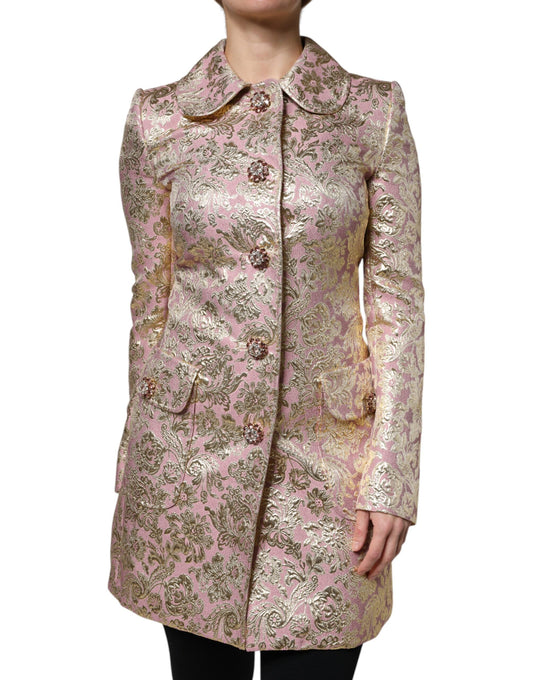 Куртка Dolce &amp; Gabbana Metallic Pink Gold Jacquard Jewel Button