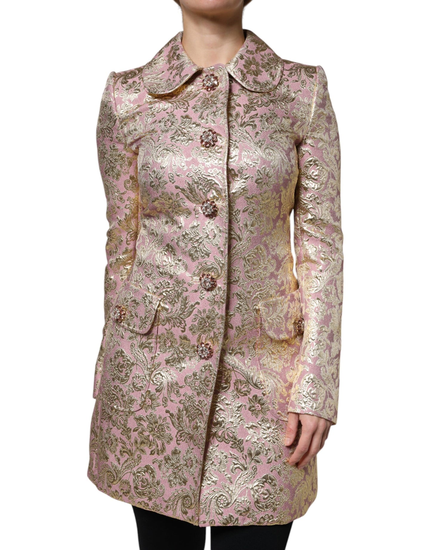 Куртка Dolce &amp; Gabbana Metallic Pink Gold Jacquard Jewel Button