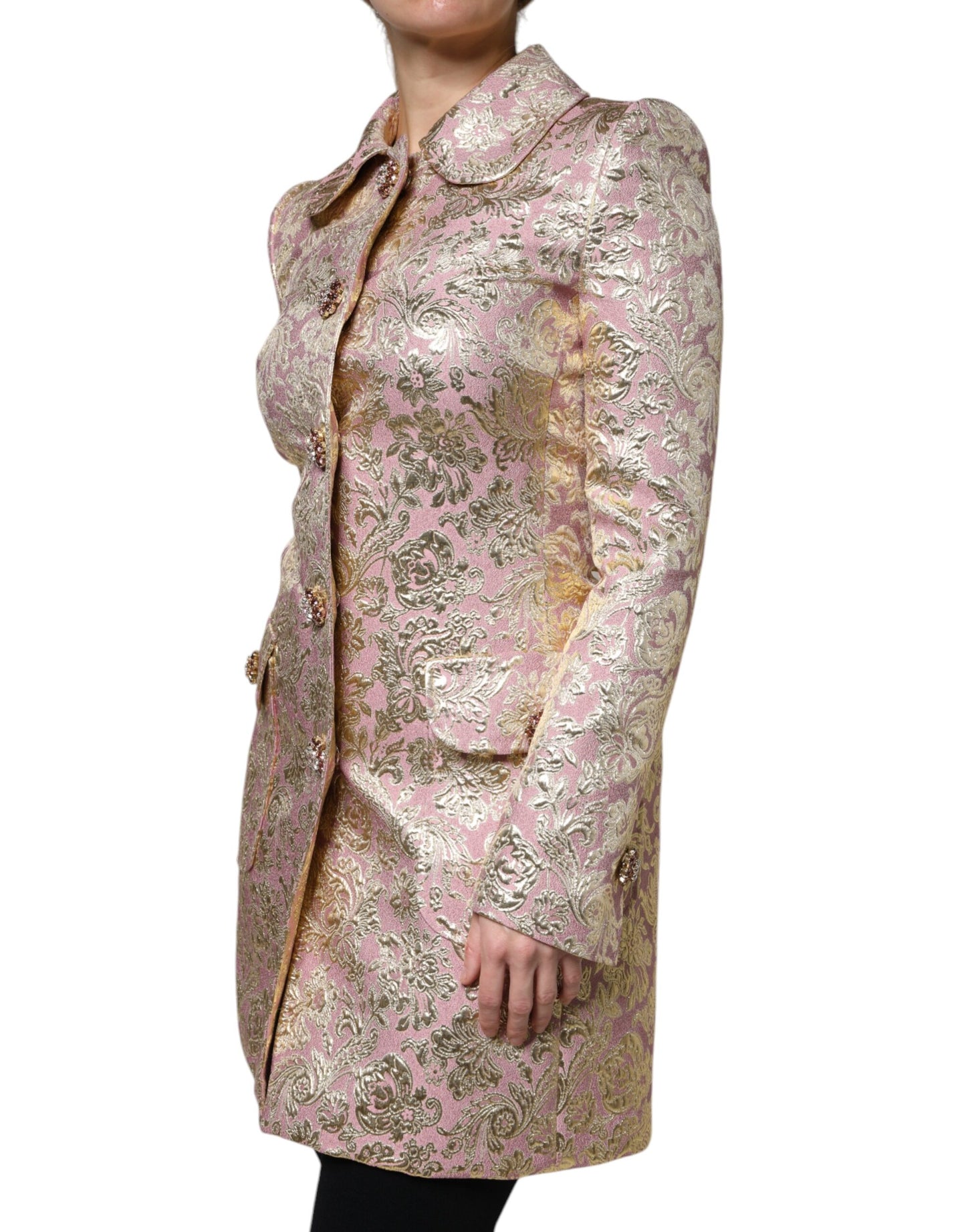 Куртка Dolce &amp; Gabbana Metallic Pink Gold Jacquard Jewel Button