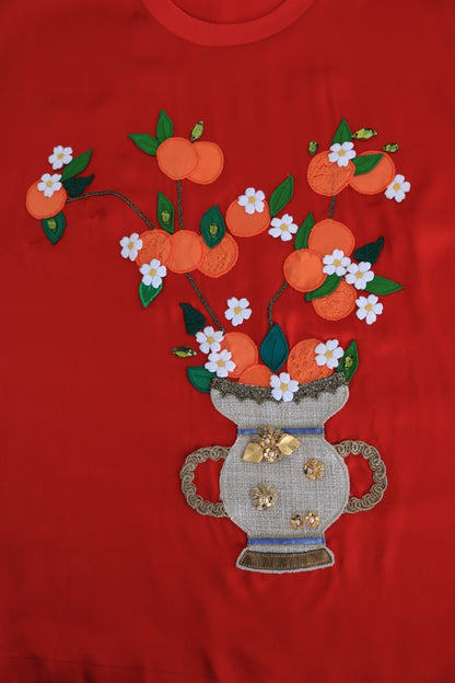 Елегантна червона шовкова блузка Dolce &amp; Gabbana, прикрашена кристалами