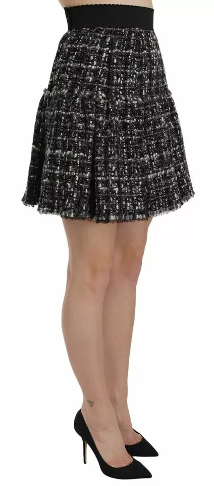 Чорна вовняна міні-спідниця Dolce &amp; Gabbana з воланами в клітку