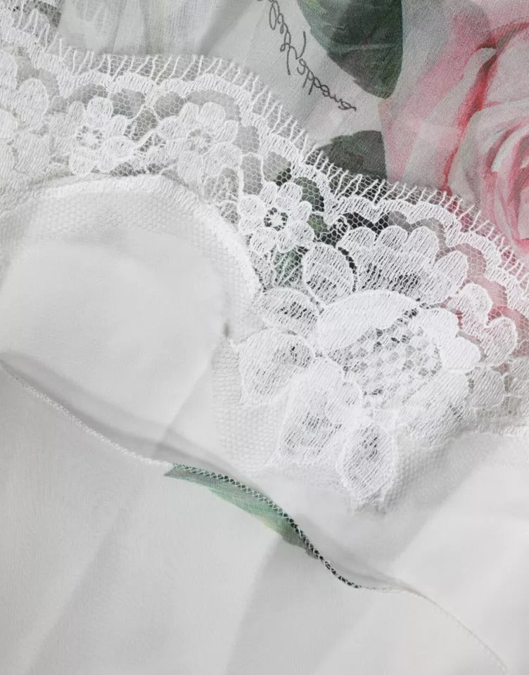 Біла шовкова сукня-міді з квітковим принтом Dolce &amp; Gabbana